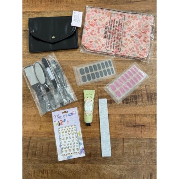 Random 16 piece Lot Nail Wraps Polish Stickers Pedicure Set Bags Lotion Files - Picture 1 of 8